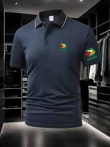 Sophisticated Men's Guyana Flag Polo Shirt - Dual Chest & Sleeve Prints, Breathable Fabric, Summer Casual Business Sports Top