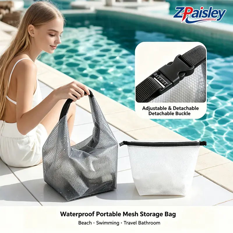 1Pc/2Pcs Roll Top Waterproof Mesh Beach Tote Bag, Snap Buckle Wet Dry Separation Swim Bag, Leakproof Portable Travel Toiletry Storage Bag for Pool, Beach & Gym