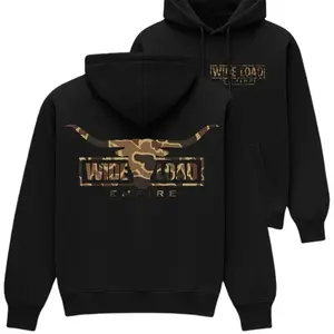 Camo Longhorn Bull Retro Hoodie, Widdee Loaadd Empire Camo Graphic Sweatshirt, Comfortable Outdoor Lifestyle Pullover, Country Hunting Gift For Men And Women
