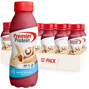 Premier Protein Cinnamon Roll Shake 30g Protein 1g Sugar 24 Vitamins Minerals 11.5 fl oz 12 Pack Gluten Free Keto Friendly Sweet Flavor