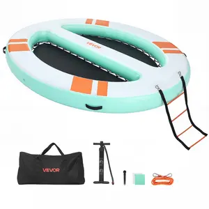 VEVOR Inflatable Floating Dock, 10x8 FT Round Inflatable Dock Platform, Non-Slip Water Air Mat with Portable Carrying Bag & Detachable Ladder, Floating Water Platform Island Raft for Pool Beach Ocean