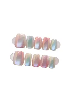 Customizable Handmade Ombre Nails ,10pcs/Set Ombre Cat Eye Nail Pressed On - Short Ballet Shaped, Candy Colors, Glossy Finish, Easy To Apply And Reusable - Salon Quality Look Press On Nails