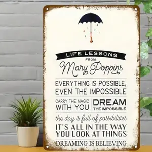 Aluminum Vintage Mary Poppins Sign Waterproof Inspirational Wall Art Home Decoration for Living Room Bedroom Home Office Decor Home Decor Products