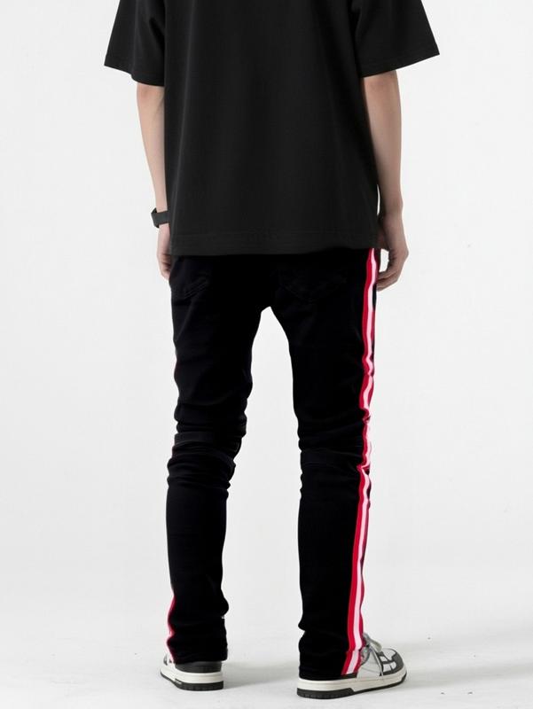 Men's Black and Red Side Stripe Ripped Slim Fit Motorcycle Jeans Trendy Edgy Design Outfits for Motorcycle Riders levis 527 size  12  jeans Embroidered Camouflage Double Waist Shorts clogs  shoes  outfit ed hardy Stretch Cargo party  outfits  mid  rise  c