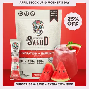 Salud 2-in-1 [Hydration + Immunity - Watermelon Margarita] Electrolytes Powder, Agua Fresca Drink Mix, Elderberry, Dairy & Soy Free, Non-GMO, Gluten Free, Vegan, Low Calorie, 1g Sugar (15 Servings)