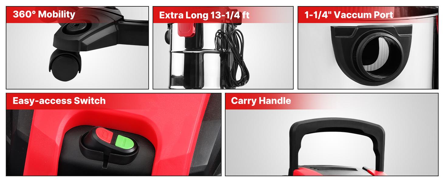 #backtoschool Shop-Vac 3 Gallon 4.0 HP Wet/Dry Vacuum with Blower Function, Stainless Steel Tank, Portable Shop Vacuum with Wheels, Includes Filters, Hose & Accessories, Ideal for Garage and Workshop
