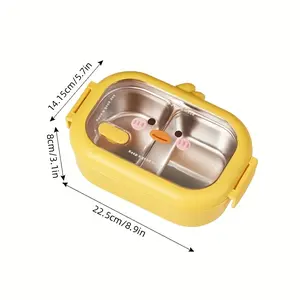 33.81oz Stainless Steel & Plastic Insulated Lunch Box with Cute Yellow Duck Design - Microwave-Safe, Leak-Proof, Portable Bento Box for Work, Picnic, Camping, School, Lunch Boxes, School Meal Container, Playful Kitchenware, Leakproof Tableware Rectangle