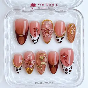 Younique Nails 2025 | LT Studio | Rosy Wild | 10PCS 100% Handmade Press-On Nails | Reusable Colorful Art acrylic stylish 3D