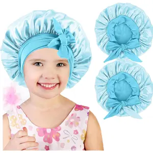 2 count  Bonnets for Girls, Silk Bonnet for , Satin Bonnet for Sleeping,   Hair Cap with Tie Band