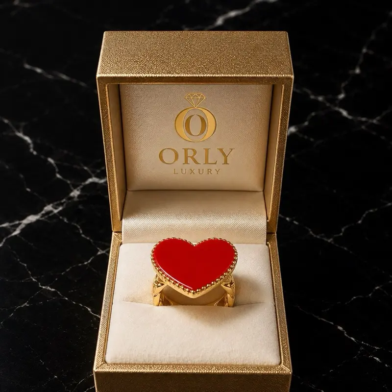 Orly Luxury Red Heart Ring - 14K Gold-Plated Stainless Steel Jewelry