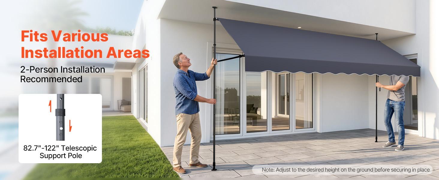 VEVOR Manual Retractable Awning, 157" Outdoor Retractable Patio Awning Sunshade Shelter, Height Adjustable Patio Door Window Canopy with Manual Crank Handle for Backyard, Garden, Balcony, Dark Gray VEVOR Manual Retractable Awning, 157" Outdoor Retractable Patio Awning Sunshade Shelter, Height Adjustable Patio Door Window Canopy with Manual Crank Handle for Backyard, Garden, Balcony, Dark Gray