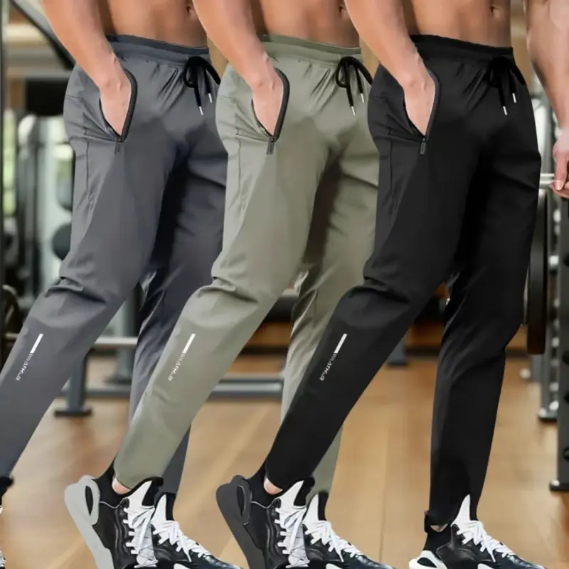 Clean Gent men’s athletic drawstring-waist pants with zippered pockets, lightweight wear-resistant design, and stretch fabric—ideal for sports and casual wear, suitable for everyday use and summer workouts/running.