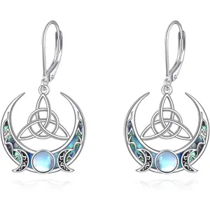 Celtic Earrings for Women 925 Sterling Silver Celtic Moonstone/Abalone Earring Vintage Wiccan Pagan Jewelry Gifts for Men