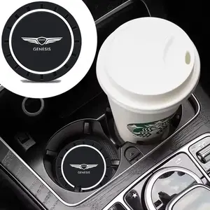 2pcs Genesis Emblem Car Coaster, Water Cup Bottle Holder, Anti-Slip Pad Mat, Silica Gel Waterproof, Interior Accessories for Genesis Models