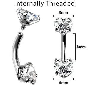Internally Threaded 316L Stainless Steel Prong Set Star Navel Ring - Petite Size