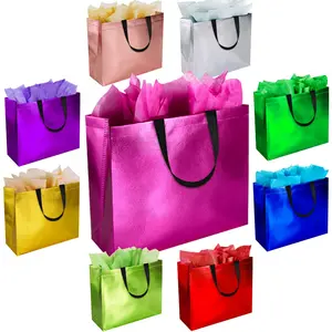 13 Sparkle Gift Bags with Tissues – Set of 18 Mix Color Reusable Gift Bags Large size - Ideal as Goodie Bags Birthday Gift Bag Party Favor Bags Wedding Gift Bags