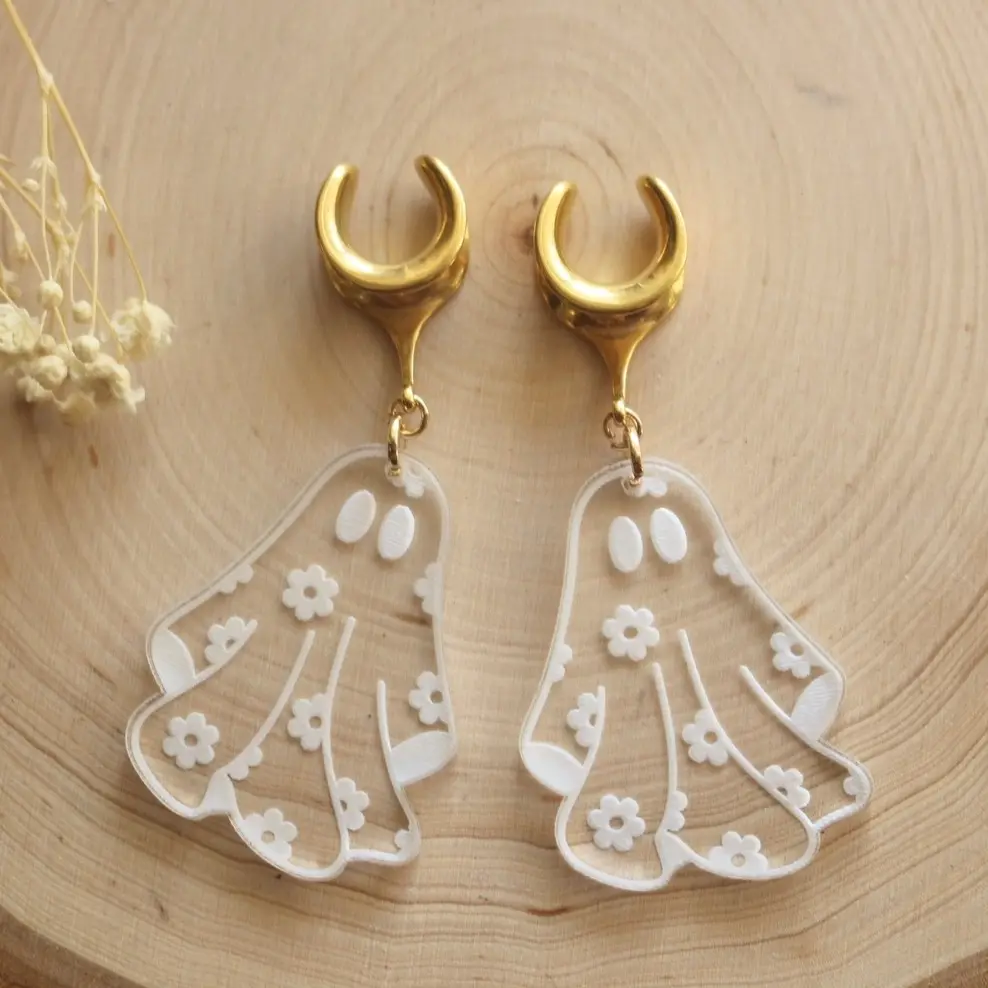 4g-25 mm Super Cute Ghost Plug Gauges Earrings