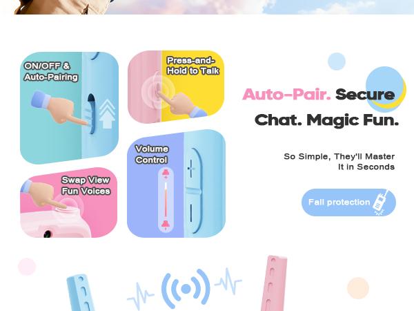 Careenoah Video Walkie Talkies for Kids 2 Pack with Voice   Changer 1000 Feet Range Fun Toys for Indoor Play   Camping Hiking Travel Birthday for Boys Girls Ages 3-10   Safe Communication Cartoon Character Design