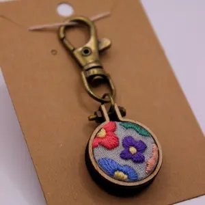 Hand Embroidered Mini Keychain - Groovy Flowers