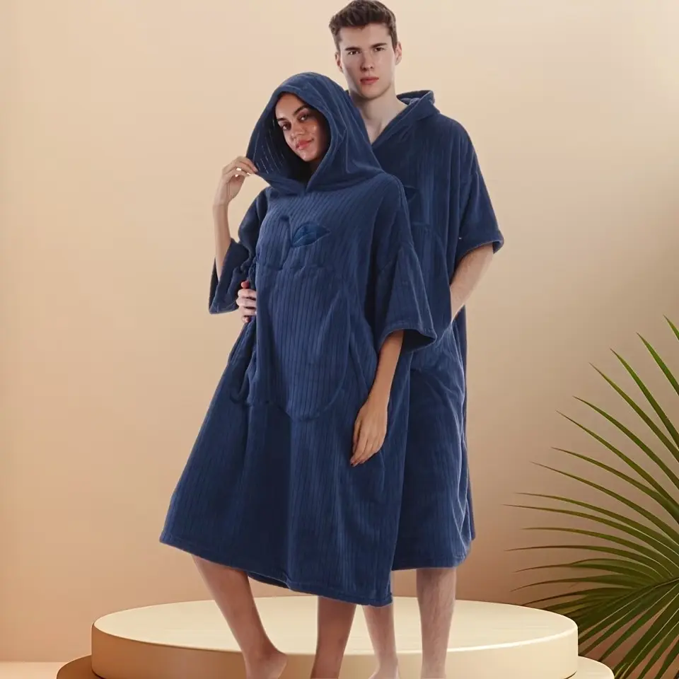 Couple Bath Robe, Wearable Towel, Sleepwear, Quick-Dry Beach Changing Robe, Unisex, Apple Pocket Design, Home & Travel Convenient