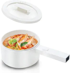 Electric Hot Pot, 1.5L Ceramic Glaze Non-stick Mini Pan, Portable Electric Pot for Steak, Egg, Fried Rice, Ramen, Oatmeal, Soup with 2 Power Adjustment, Electric Pot for Dorm
