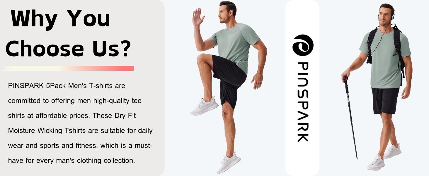 PINSPARK 5 Pack Men's Dry Fit T-Shirts Moisture Wicking Athletic Shirts for Men Gym Tshirt Mens Undershirts Crewneck Tees,summerwins,father'sdaygifts,back to school,back to school shopping tiktokshopbacktoschool