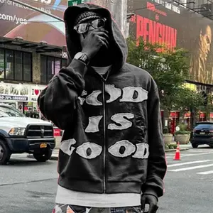 Zip Up Hoodie for Women and Men God Is Good Graphic Sweatshirt Religious Faith Christian Streetwear Hooded Jacket Casual Fall Winter Long Sleeve Top Oversized Hip Hop Style Full Zip Hooded Coat For Teens Menswear Black Fashion Aesthetic