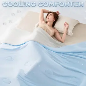 1pc Luxury Cooling Comforter, Cold Touch Fabric Absorbs Body Heat, Double-Sided Cool Design Soft Fluffy Cooling Blanket for Night Sweats Hot Sleeper, Lightweight & Breathable Summer Quilt for Bedroom Dorm Sofa Camping Cinema Airplane, Super Fluffy Duvet
