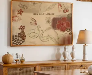 How Lucky Are We Canvas decor- Vintage Beige and Red Poster, Swan Art, Lucky Girl Aesthetic