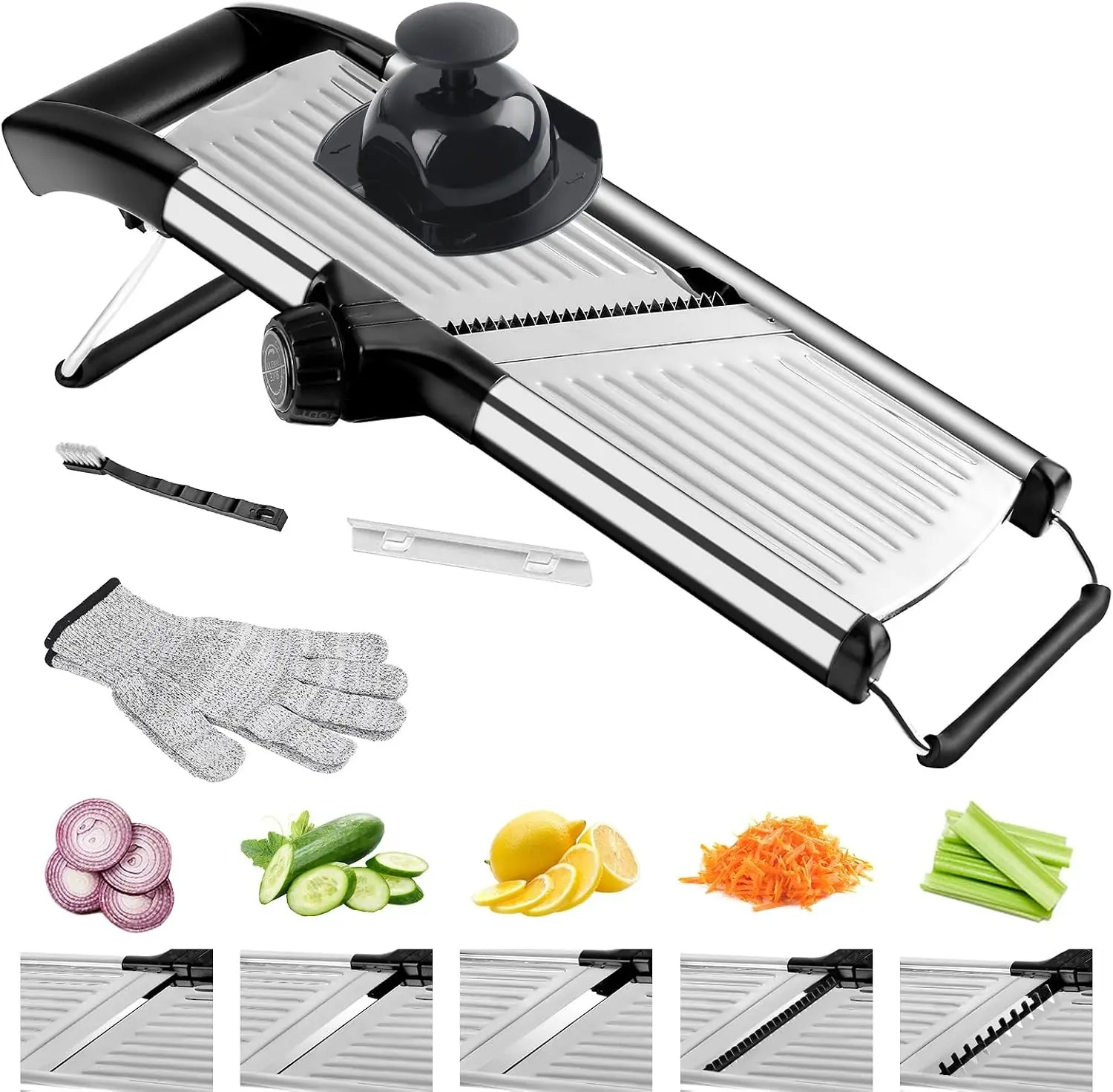 Commercial Stainless Steel Mandoline Slicer Non-slip Kitchen Vegetable Slicer With 4 Blades & Cut-Resistant Gloves For Potato Cucumber Keto