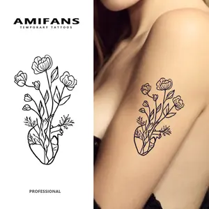 AMIFANS Temporary Tattoo Anatomical Heart with Floral Growth, Semi Permanent Tattoo,Lasting 1-2 Weeks Tattoo, Long Lasting Tattoo, Juice Tattoo, Realistic Tattoo, Romantic Tattoo, Fake Tattoo, Waterproof, Authentic Tattoo Look, Niche Design Tattoo