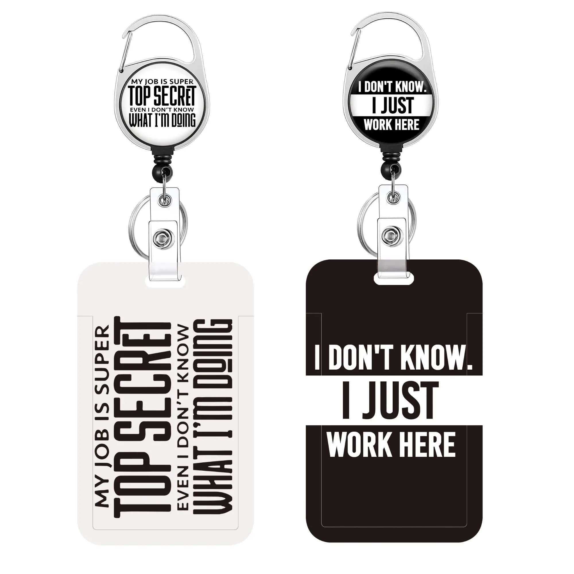 Letter Pattern Badge Holder, 2 Sets Card Protector with Clip and Retractable Badge Reels, ID Badge Buckle Case for School Office Hospital, Summer Gift