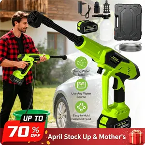 Electric Cordless Pressure Washer 21V, 200W Portable Power Cleaner with 13000mAh Battery, 6-in-1 Nozzle, Foam Cannon & 5M Hose,for Valentine’s Day Gift