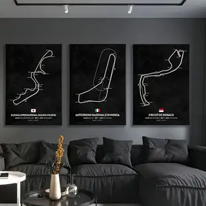 3-Piece F1 Race Track Map Canvas Wall Art, Unframed Home Decor for Living Room Bedroom Bar, Modern Racing Theme Decoration