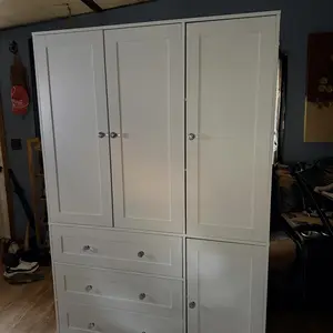【2 Packages Delivery】VOWNER Wooden Wardrobe Closet Armoire Storage Cabinet 3 Doors with Hanging Rod for Hanging Clothes Bedroom Large Capacity Tall Freestanding Armoire Organizer with Shelves
