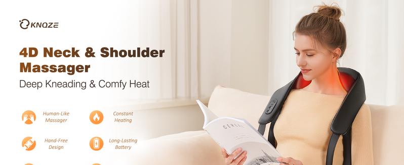 KNOZE Neck and Shoulder Massager with Heat, Cordless Back and Neck Massager, Upgraded Graphene Heating, 4D Shiatsu Deep Kneading Massage for Shoulder, Back,Leg,Pain Relief, Portable Gifts for Dad Mom Friend