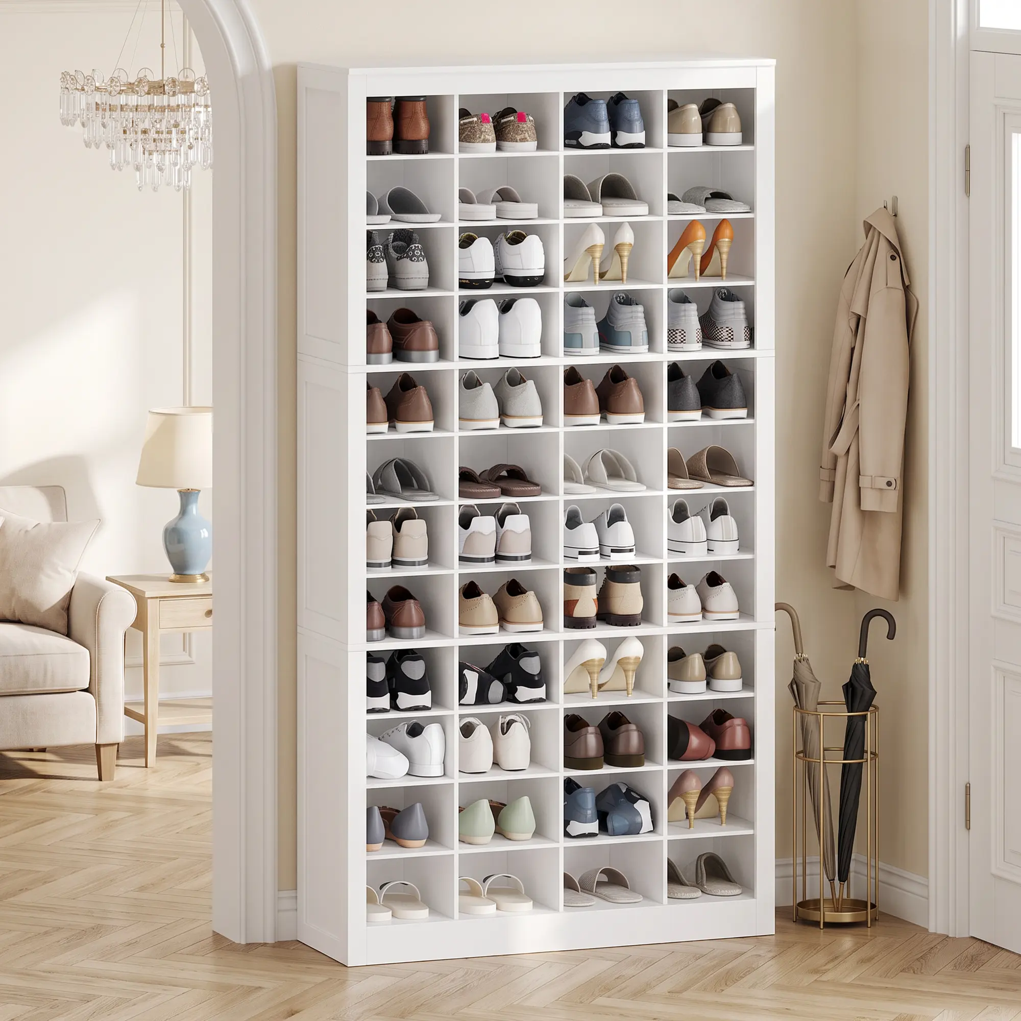 Hzuaneri Shoe Storage Cabinet, 9 inch Widened Cell Wood Shoe Organizer, 12 Tiers Vertical Space Saving Shoe Rack for Entryway, Cloakroom