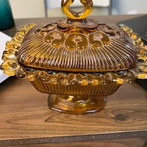 Indiana Amber Glass Pedestal Candy Dish J45 - Elegant Glassware for Serving Treats and Plates