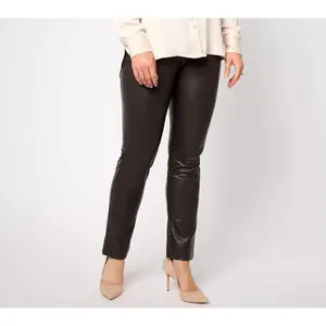 GRAVER Susan Graver Petite Faux Leather Pull-On Ankle Pants