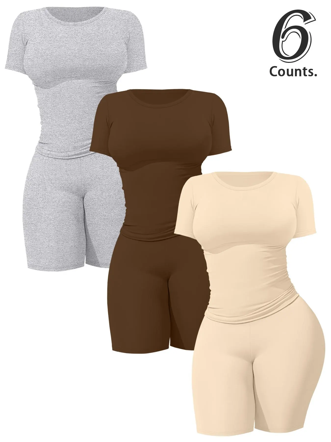 Women's Solid Ribbed Crop Top & Skinny Shorts Set, Casual Comfy Round Neck Short Sleeve Tee & Shorts for Daily Wear, Spring & Fall Clothes, Sportswear for Gym, Sporty Style Outfits, Casual Workout Loungewear
