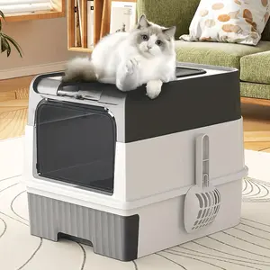 Portable & Easy To Install Cat Toilet With Lid_ Foldable Enclosed Cat Litter Box With Cover, Anti-splashing Drawer & Plastic Scoop For Easy Cleaning