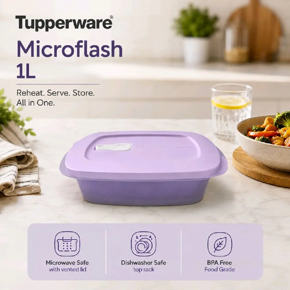 Tupperware  Microflash  Lilac Microwave Container - Durable, Easy to Clean, High-Temperature Resistant, Ideal for Meal Prep and Leftovers
