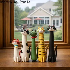 Funny Handmade Clay Cat Figurines, Cute Mini Cat Desk Decoration, Small Handmade Animal Sculpture for Home, Office, Shelf & Desktop Display, Decorative Craft Gift Item for Cat Lovers & Room Decor