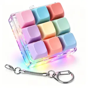Mini Pastel Colorful Macaron LED Light-Up Mechanical Keyboard Fidget Toy Keychain - 9-Key Clicky Push Bubble Sensory Toy, Stress Relief Tool for Kids, Holiday Gift with Fidget Keyboard Clicker Functionality, Keychain Fidget Clicker