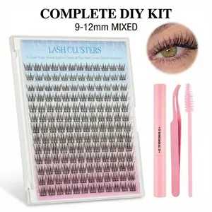 Long Lasting DIY Lash Extension Kit 168Pcs Wispy Clusters Individual Lashes with Strong Lash Bond and Seal Tweezers Beginner Makeup Kit