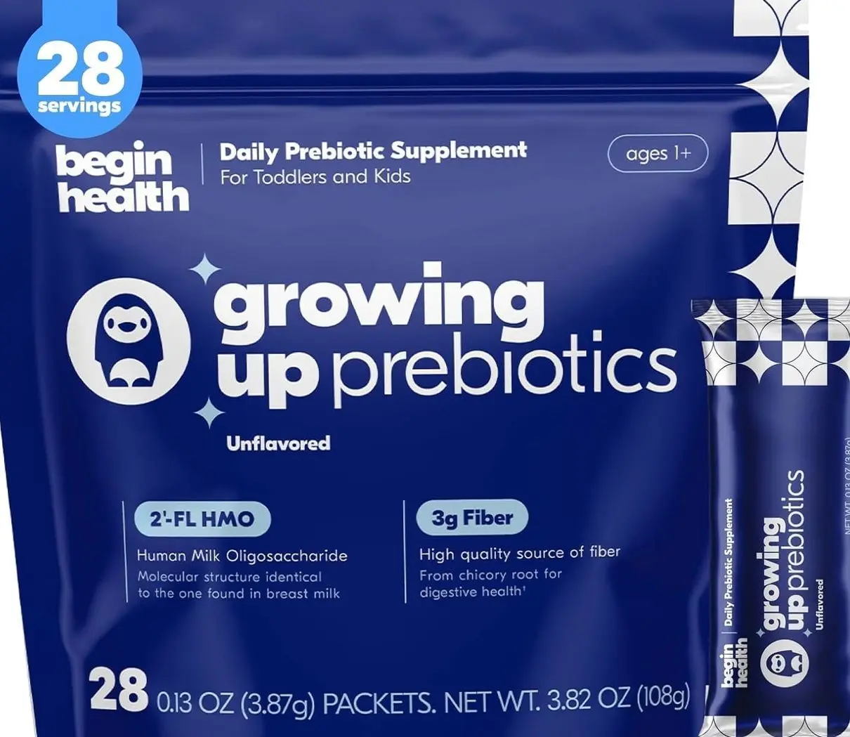 Begin Health Growing Up Prebiotics for Kids 28-Packs | Prebiotic Soluble Powder Stool Softeners and Digestive Gut Health Supplement | Ideal to Mix with Kids Daily Beverages and Soft Foods - Unflavored       undefined