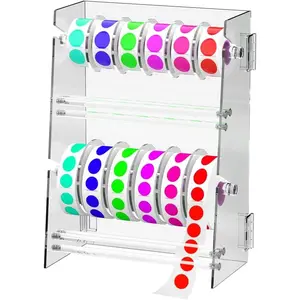 Double-Layer  Roll Sticker Dispenser - Adjustable Label Holder Tape Organizer for Office School  Desktop Storage