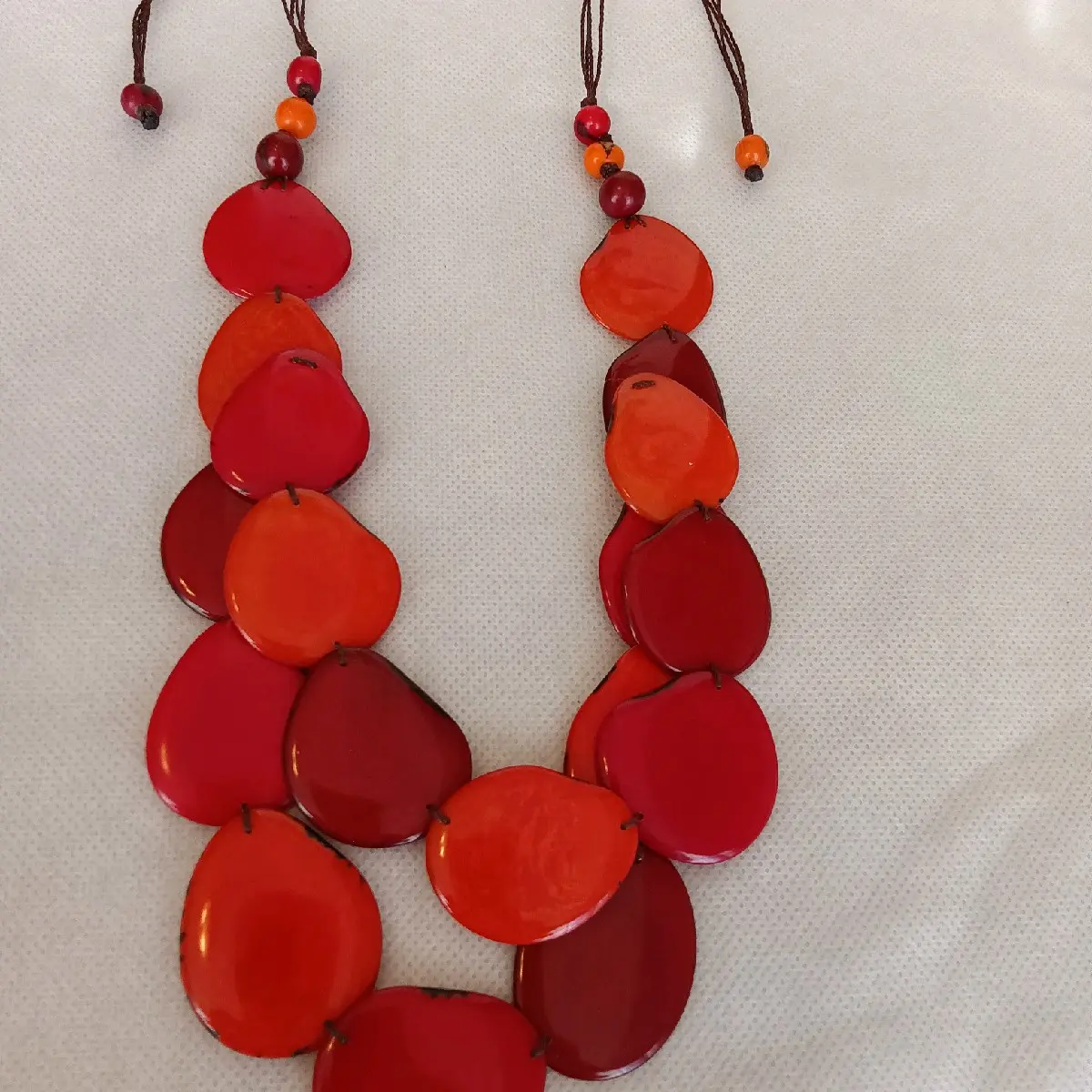 Tagua Nut Necklace 2 strands Solid colors handcrafted in Ecuador, adjustable cord
