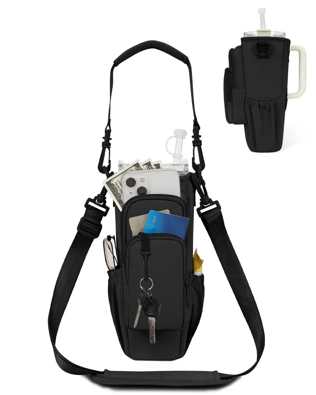 Sportsnew Water Bottle Carrier Crossbody Bag for Stanley 40oz Tumbler,with Thermal Insulation Lining, Adjustable Strap,Phone Pocket, Straw Compartment for Travel, Hike & Outdoor Use,back to school,back to school haul