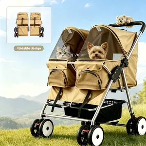 3-in-1 Pet Stroller with Detachable Carrier, Foldable Travel Carriage for Small Medium Dogs & Cats up to 50lbs, Portable Pet Bag & Car Seat Combo Dog Accessories - Khaki